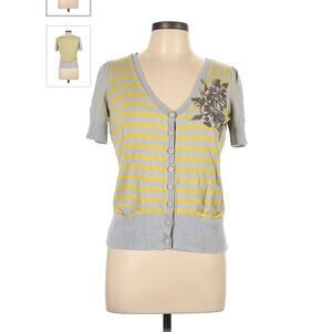Anthropologie Moth Striped Embellished Cardi Womens Large Beading Cottagecore